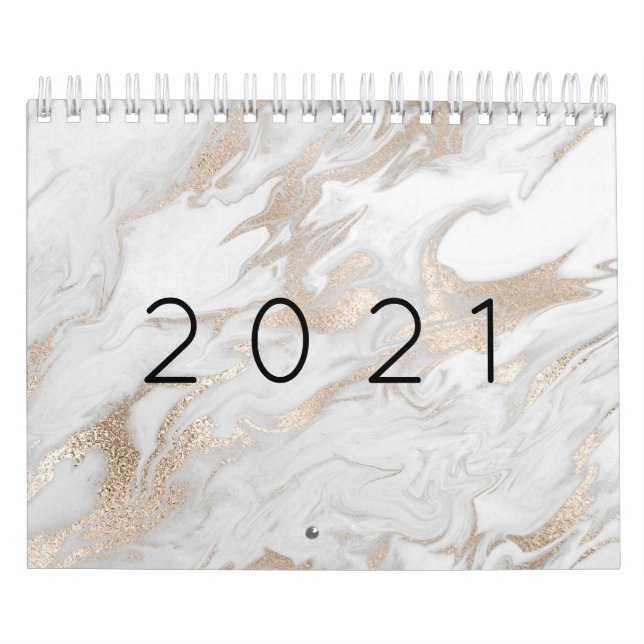 Calendário Rosa de Cinza de prata de de  branco mínimo Marble (Capa)