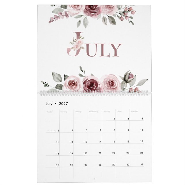 Calendário Rosa Elegante Poeirenta Rosa 2026 (Jul 2027)