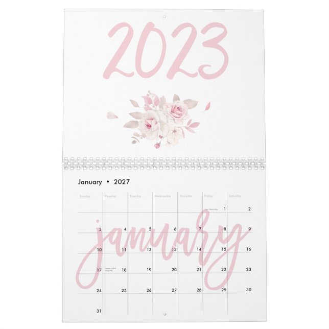 Calendário Rosa Floral Moderno 2023 (Jan 2027)