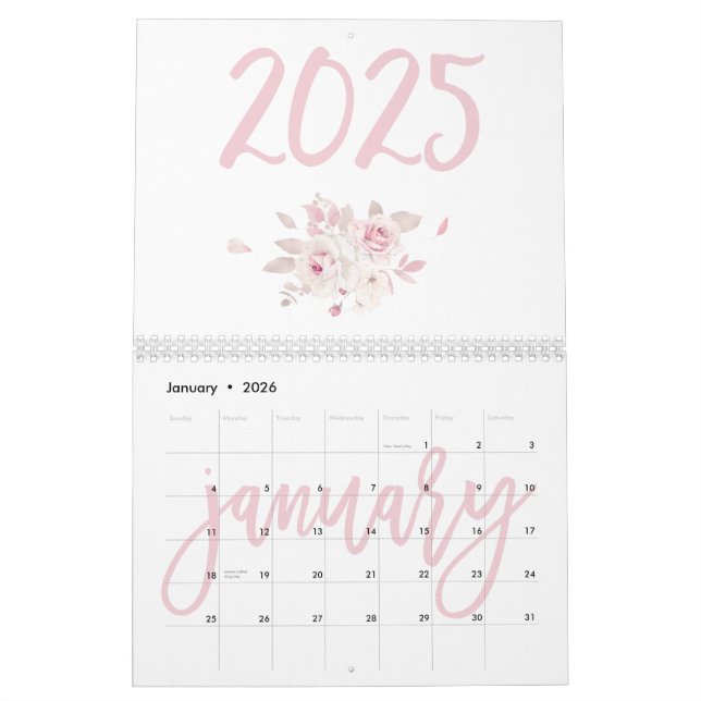 Calendário Rosa Floral Moderno 2025 (Jan 2026)