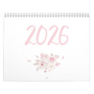 Calendário Rosa Floral Moderno 2026