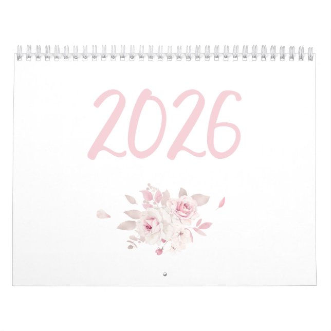 Calendário Rosa Floral Moderno 2026 (Capa)