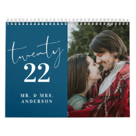 Calendário Roteiro Caligráfico Novo Azul-Teal Fotográfico de 