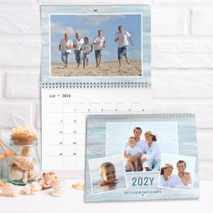Calendário Rustic Beach Wood Family Photos 2024