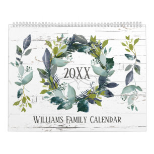 Calendário Rustic Laurel Wreath Greenery Personalizada 2024 F
