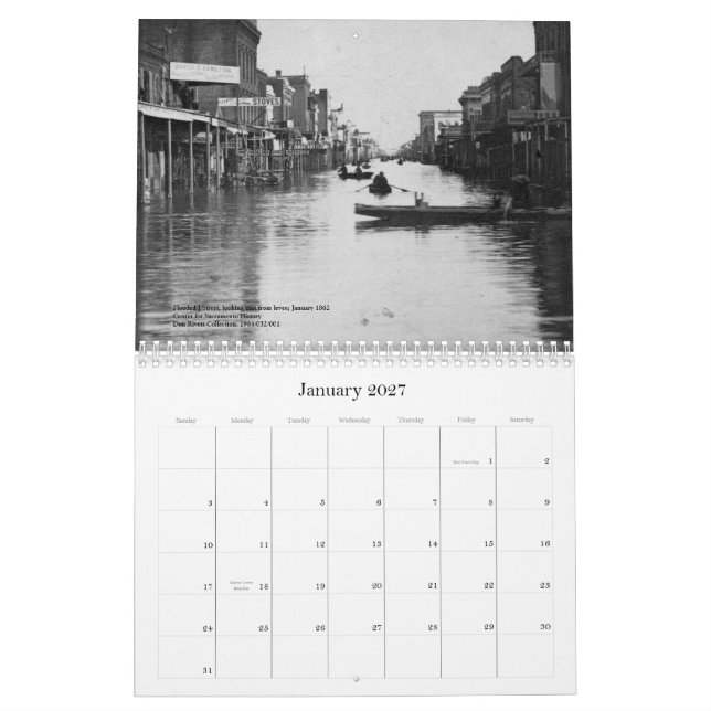 Calendário Sacramento histórico, 1850s - 1890s (Jan 2027)