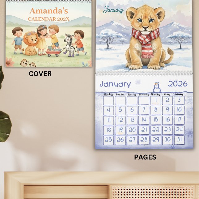 Calendário Safari Animals Personalized Kids Calendar 2026 (Criador carregado)
