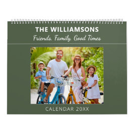 Calendário Sage Green Family and Friends Custom Photo Collage