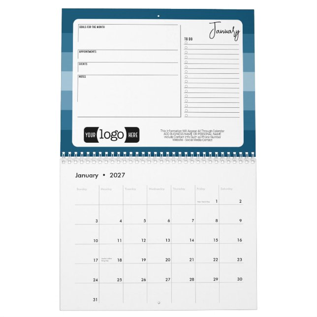 Calendário Saudação Cheers com Logotipo - Escritório Comercia (Jan 2027)