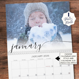 Calendário Script Elegante - Uma Foto Simples Por Mês