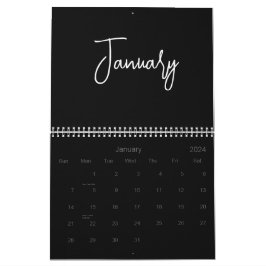 Calendário Script Simples Preto e Branco Minimalista a Qualqu