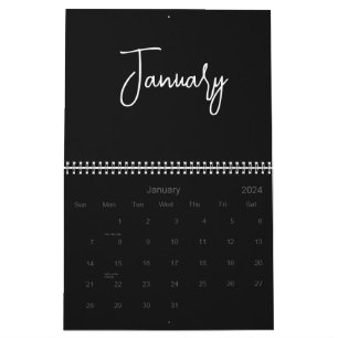Calendário Script Simples Preto e Branco Minimalista a Qualqu