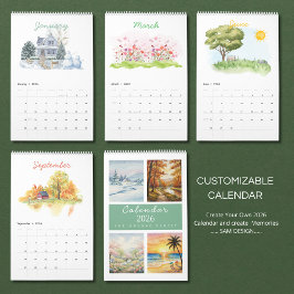 Calendário Seasons Watercolor 2026 Calendar | Artistic Nature