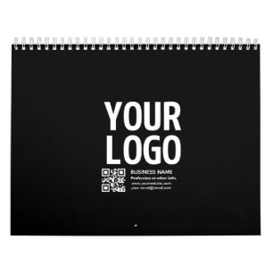 Calendário Seu logotipo com código QR e texto editáveis