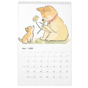 Calendário Shiba Inu Gerado por Aquarela de Leitura