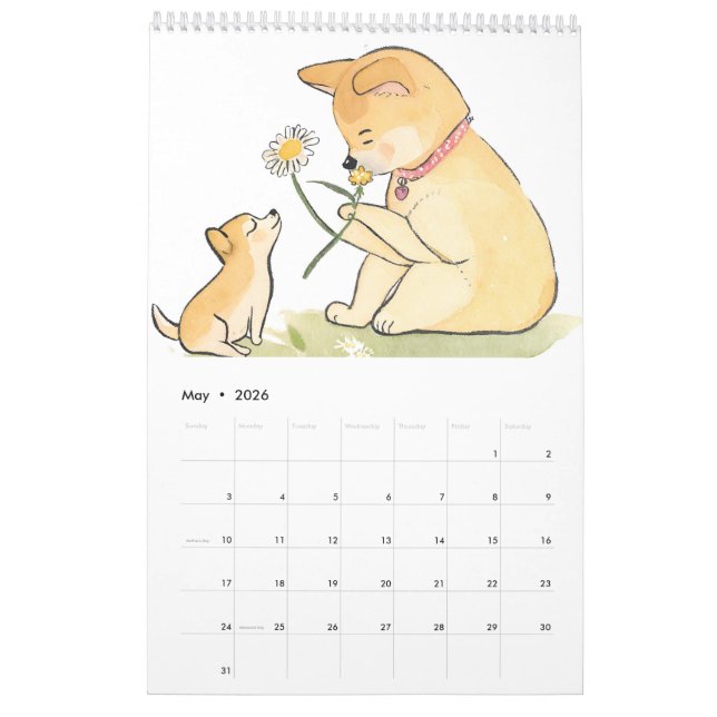 Calendário Shiba Inu Gerado por Aquarela de Leitura (Maio 2026)