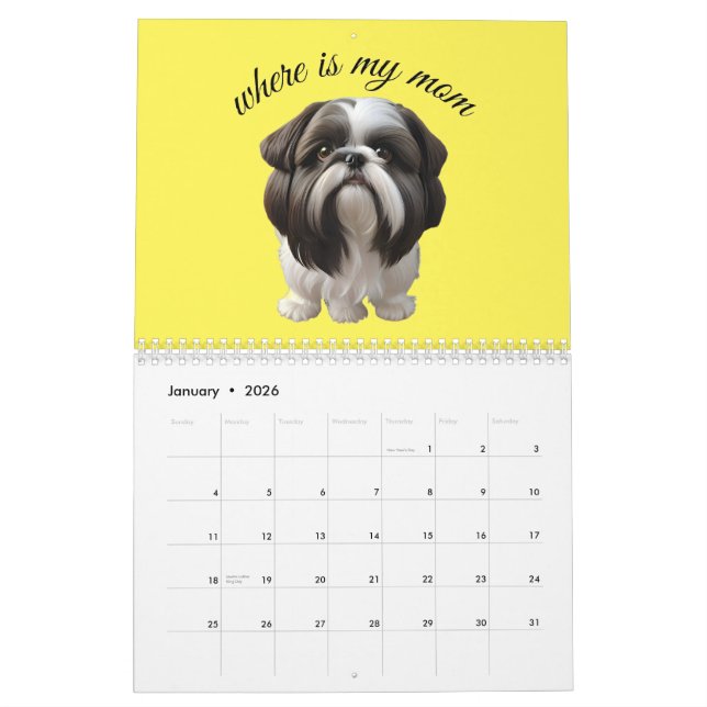 Calendário Shih Tzu - Onde Está Minha Mãe? (Jan 2026)