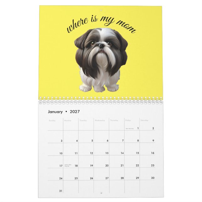Calendário Shih Tzu - Onde Está Minha Mãe? (Jan 2027)