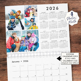 Calendário Simple 4 Photos Per Month 2026 Year-At-A-Glance
