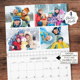 Calendário Simple Custom Photo Collage 4 Per Month
