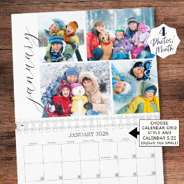 Calendário Simple Photo Collage 4 Per Month Script Calendar