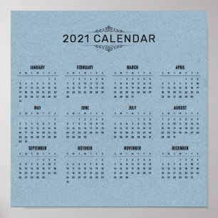 Calendário Simples 2021 em Papel Azul POSTER