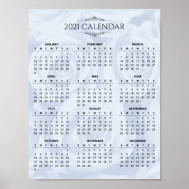 Calendário Simples 2021 no White Floral | POSTER