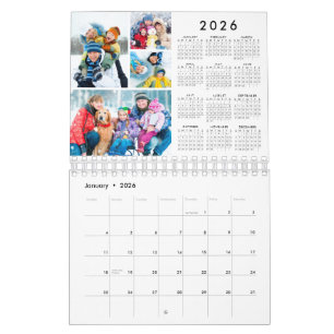 Calendário Simples 4 Fotos Por Mês 2026 Vista Anua