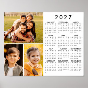 Calendário Simples de 2026 Poster de Colagem de 3 