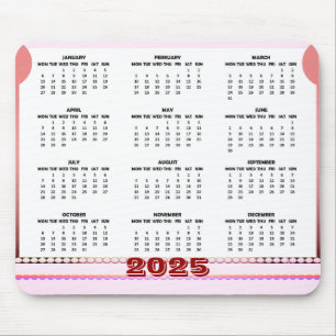 Calendário Simples e Fofo 2025 Mousepad
