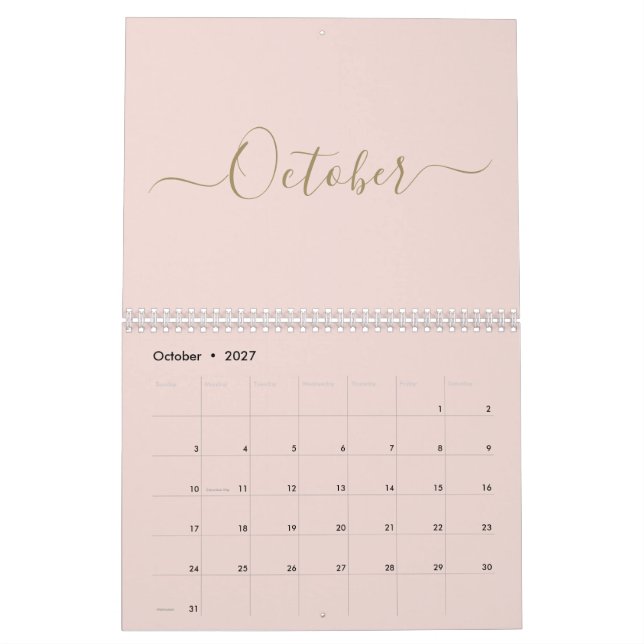 Calendário Simples e moderno script de ouro rosa cor-de-rosa  (Out 2027)