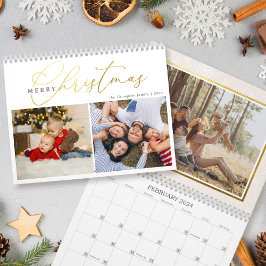 Calendário Simples Script Dourado Feliz Natal 2 Colagem de Fo