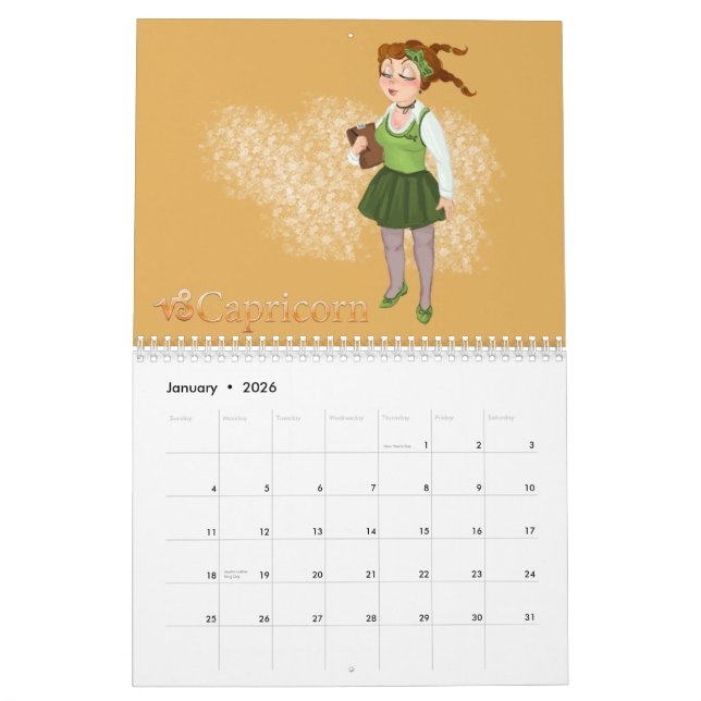 Calendário Sinais de zodiac de beleza mais gráfico de símbolo (Jan 2026)