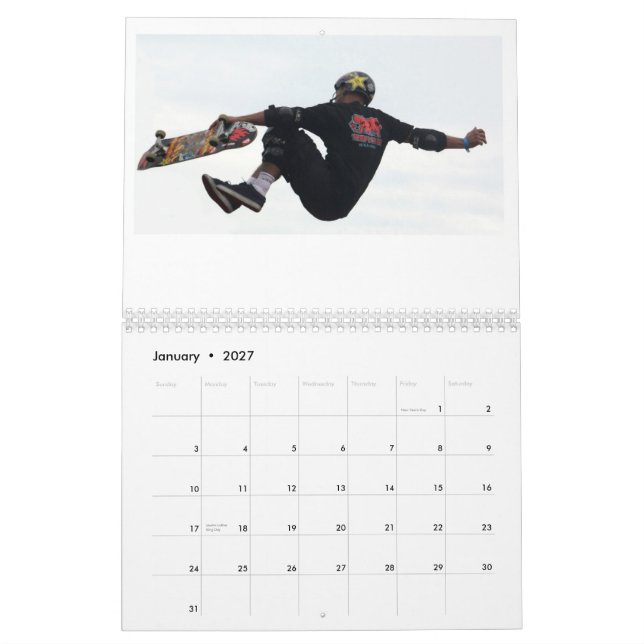 Calendário SkateBoarding, Copyright Karen J (Jan 2027)