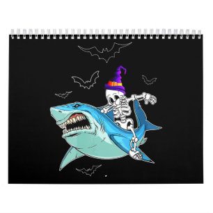 Calendário Skeleton Riding Shark Engraçado - Presente maluco