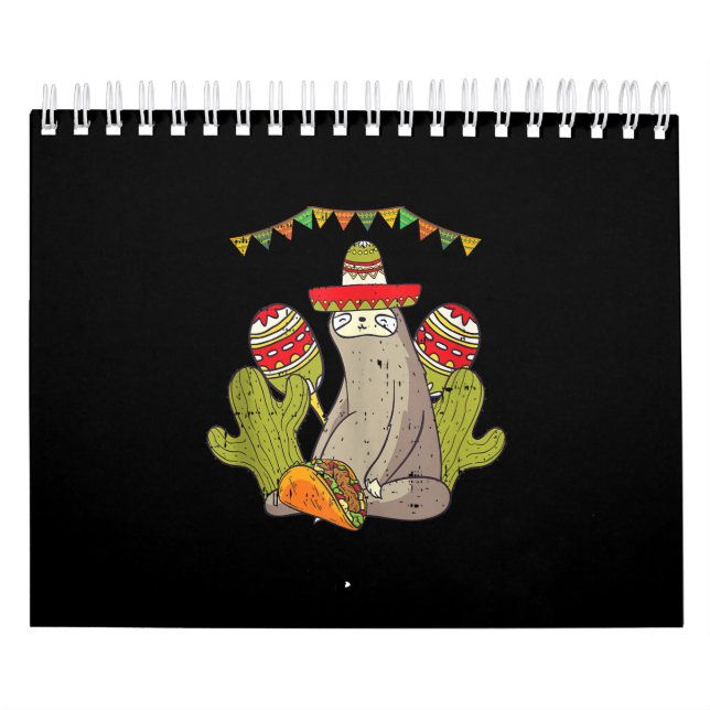 Calendário Sloth Taco Sombrero Mexicano Fiesta (Capa)