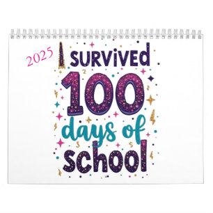 Calendário Sobrevivi a 100 dias de Design de Unicórnio Escola
