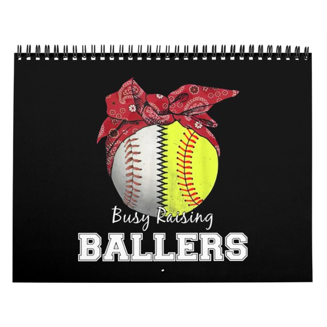 Calendário Softball Baseball Mãe Ocupada Raising Ballers Mama (Capa)