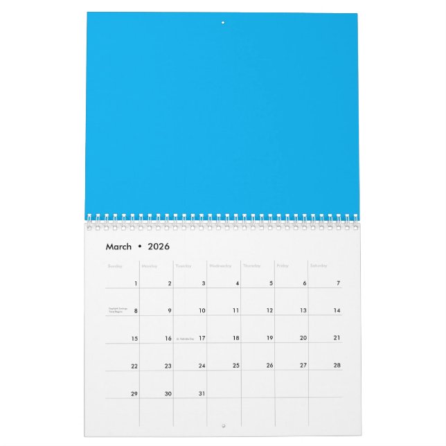 Calendário Solid Cyan Blue Background | Summer Minimal Style (Mar 2026)