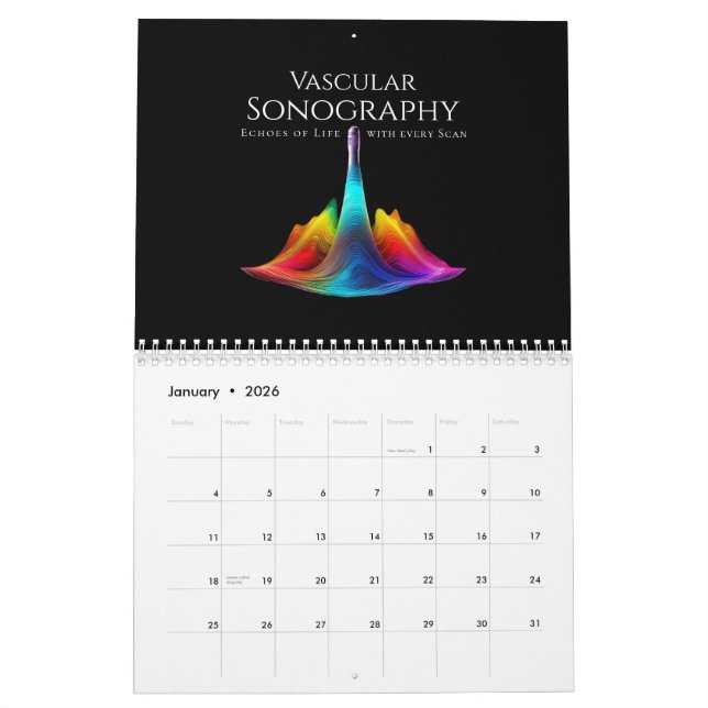 Calendário Sonografia Vascular Ondas de Ultrassons Coloridas (Jan 2026)
