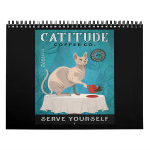 Calendário Sphynx Cat Coffee Engraçado Catitude Serve-Se A Si