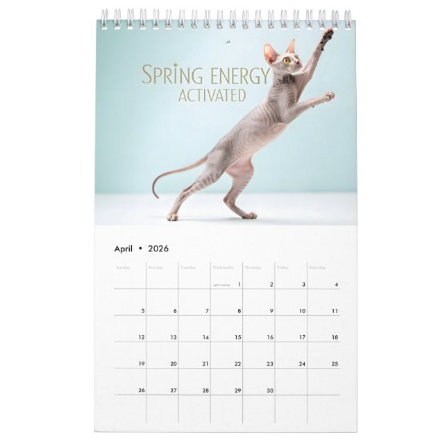 Calendário Sphynx Speaks: Editable Monthly Cat Humor Art (Abr 2026)