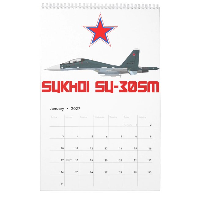 Calendário Sukhoi Su-30SM Russian Air Force VKS (Jan 2027)