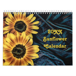 Calendário Sunflower Yellow Rustic Country Bonito 2024