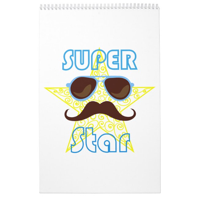 Calendário Super Star com óculos de sol e bigode (Capa)