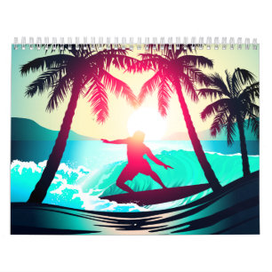 Calendário Surfe com palmeiras
