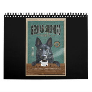 Calendário Tampa do café preto German shepherd
