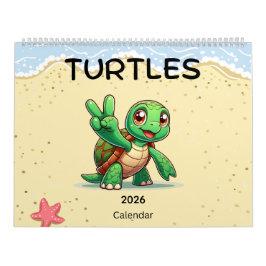 Calendário Tartarugas Fofas de 2026 Celebrando Feriados