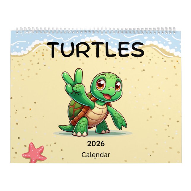 Calendário Tartarugas Fofas de 2026 Celebrando Feriados  (Capa)