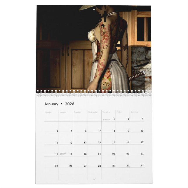 Calendário Tatuagem asiático, teste (Jan 2026)